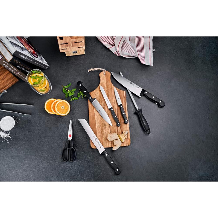 ZWILLING Twin Chef 8-Piece Knife Block Set - Stainless Steel Knives with Bamboo Block, Sharpening Steel & Scissors