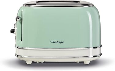 Тостер Ariete Vintage 155, 2-слайсовий, ретро, 6 режимів, автоматичний викид, розморожування, зйомний піддон, нержавіюча сталь, щипці для сендвічів, 810 Вт, зелений
