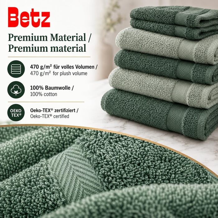 Набір рушників Betz Premium 12 предметів, 100% бавовна, Oeko-TEX, 470 г/м², колір сіно-зелений/ялиновий