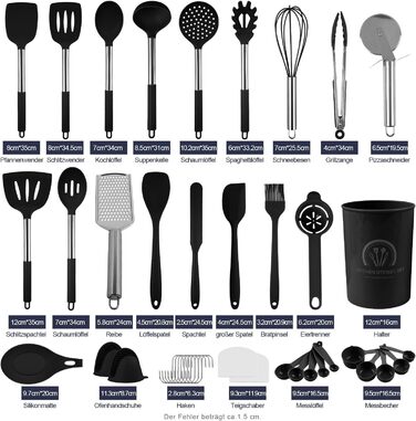 Набір кухонного приладдя 45 предметів з нержавіючої сталі: лопатки, ложки, скребки. Ідеальний подарунок для кухні.