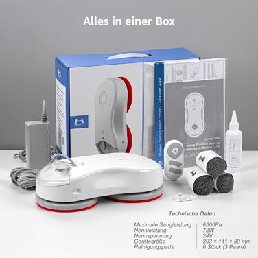 Робот для миття вікон HUTT S55 Pro з 3D-подушками, 6500 Па, HydroJet, SLAM 4.0, 80 мл, система безпеки – білий