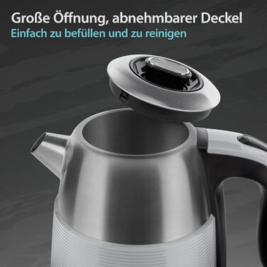 Електричний чайник з нержавіючої сталі 1.7 л з термометром, LED-підсвічуванням та автовимкненням, срібно-сірий
