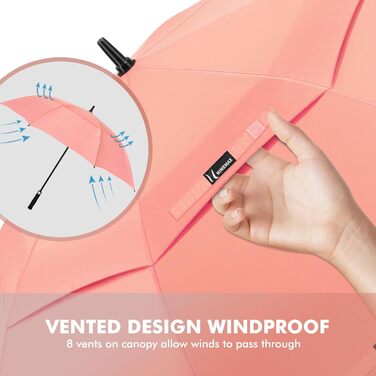 NINEMAX Парасолька велика, стійка до вітру, автоматична, для чоловіків та жінок, L/XL/XXL, подвійний купол, вентильована (Рожева, XXL / 172 см)