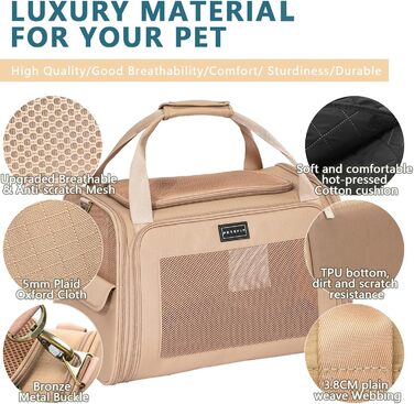 Переносна сумка-переноска для котів та собак Petsfit, розкладний дизайн, з м'яким килимком, 47L x 30B x 30H см (Хакі)