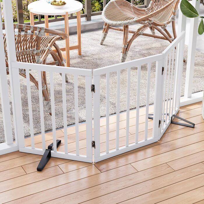 Бамбукове перегородка для собак Semiocthome: 3 секції, 140 см, для дому, з металевими стійками, 61 см висота, складана, білий колір