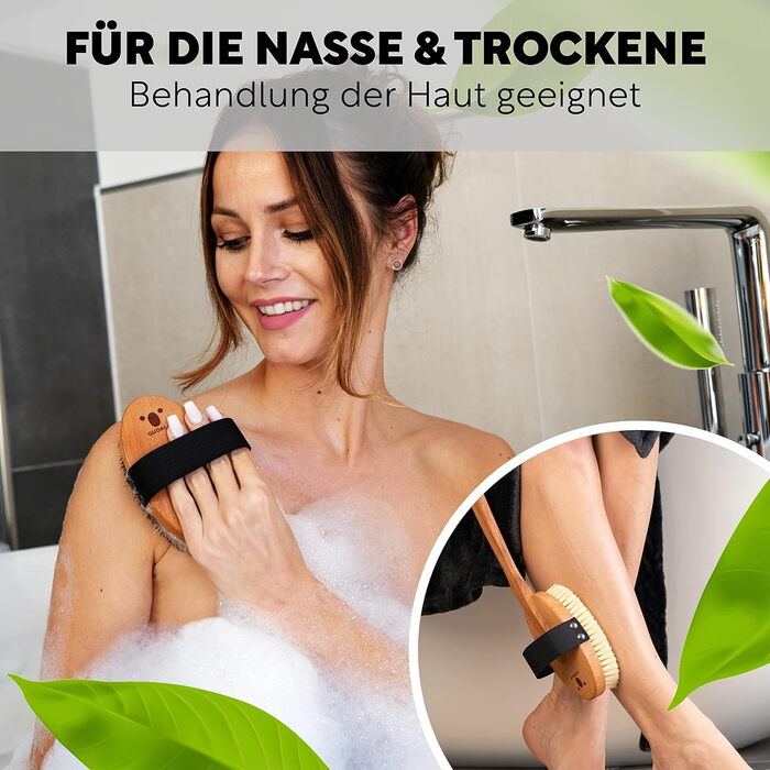 Premium Bath Brush/Body Brush – FSC certified, natural bristles (sisal & horsehair) & cord – body brush with long handle for back, dry & wet brush – 100% Made in Germany (SOFT bristles (bristles made of boar bristles))
