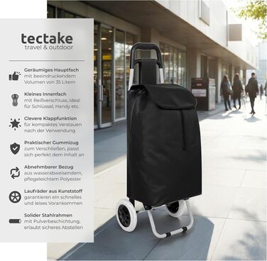 Складаний візок для покупок tectake® на колесах, сумка-шопер для продуктів та кемпінгу, чорна, 38 л