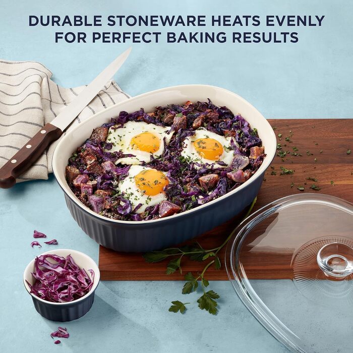 Керамічний набір для запікання CorningWare з кришками, 10 предметів, жароміцний і стійкий до тріщин, можна використовувати в мікрохвильовці, духовці, посудомийній машині, холодильнику та морозильнику, колір French Navy