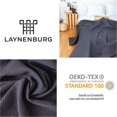 Плед LAYNENBURG Premium 180x220 см, вафельна тканина, 100% бавовна, антрацитовий колір