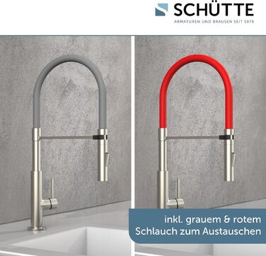 Кран кухонний Schütte Stilo з висувною лійкою, поворотний на 360°, однорегуляторний, хром/чорний (DESIGN)