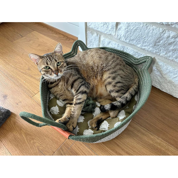 Квіткове ліжко для котів 7WUNDERBAR: зручний корзинка з бавовняних шнурів, діаметр 42 см, висота 15 см, підходить для котів та маленьких собак