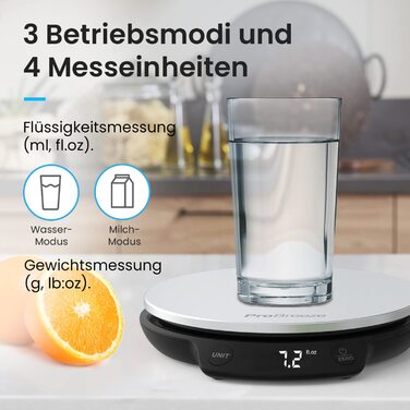 Кухонні ваги Pro Breeze - цифрові, до 5 кг, з точністю 1 г, з вимірюванням рідини, LCD-дисплей, функція тарування, сріблястий/нержавіюча сталь