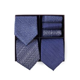 Набір краваток для чоловіків 3 шт. + 3 кишенькові хустинки | Подарунковий бокс для чоловіків | Класичний аксесуар для весілля | Білий та синій принт
