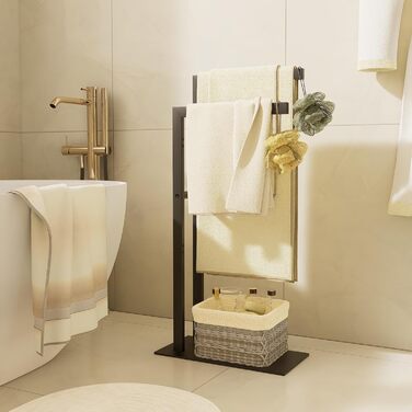 Підставка для рушників Yawinhe freestanding, підлоговий тримач для рушників та одягу з нержавіючої сталі, 2 стійки, чорний, 40x20x80см, SMJ003B
