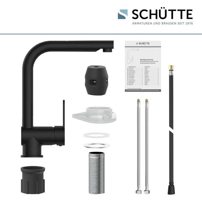 Кухонний змішувач SCHÜTTE LONDON з висувною лійкою, поворотний на 360°, з однорідним змішувачем, чорний, 29,8 см (для високого тиску)