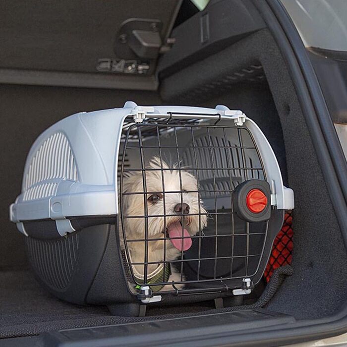 Переносна переноска для тварин Ferplast Atlas Deluxe 20 Open: для собак та котів, з подушкою та мискою, блакитна, 38x58x33 см