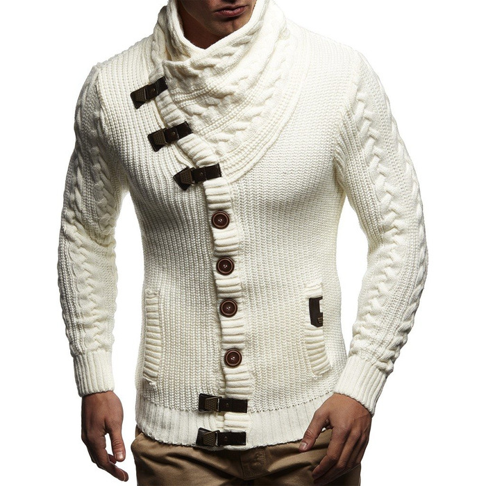 Чоловічий светр Leif Nelson з коміром-шарфом, модель LN7080, великий в'язання, чорний худі-светр, розмір XL, колір Екру