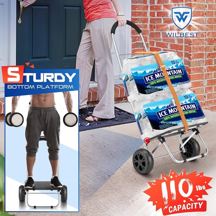 Складаний візок для покупок 75 л з нержавіючою рамою та водонепроникною сумкою (чорний)