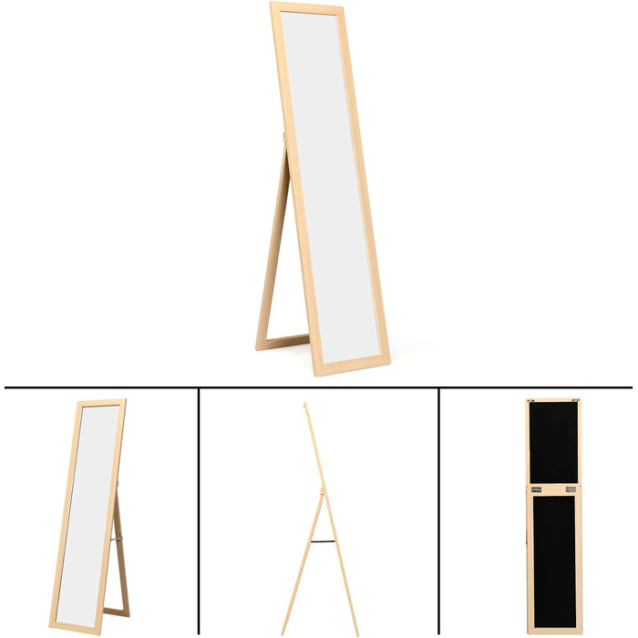 RELAX4LIFE Full-Body Mirror 2 in 1, Standing Mirror & Wall Mirror, Country-Style Wardrobe Mirror, Mirror with Wooden Frame, Adjustable & Freestanding, for Bedroom & Living Room & Business (Natural)