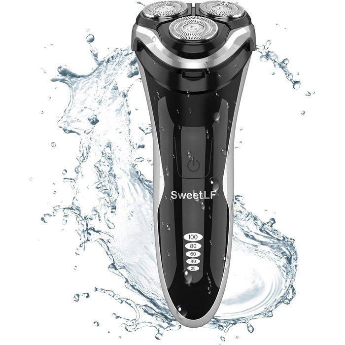 Електричний гоління для чоловіків SweetLF [2023 Neu] з 3D-головкою, LED-дисплеєм, 3 змінні насадки та зарядним пристроєм, IPX7 водонепроникний, чорно-сірий