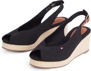 Сандалі жіночі Tommy Hilfiger Flag Mid Wedge Espad SLIN чорні (35 EU) - Стильні шкіряні босоніжки на танкетці