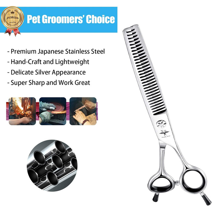 Ножиці для грумінгу собак та котів PURPLEBIRD 7.0 дюймів, вигнуті, з японської сталі 440C, ручна робота