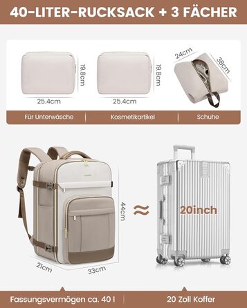 LOVEVOOK Рюкзак ручної поклажі, 40L, для ноутбука 17