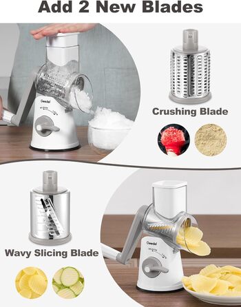 Трояк для овочів та сиру з 3 наборами ножів, білий. Ідеально для нарізки овочів, сиру, горіхів. 5 ножів