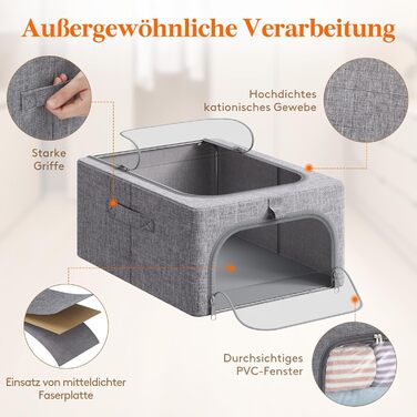 Lifewit 4-Pack Clothes Storage Containers with Metal Frame, Foldable Storage Box with Lid, 25L Stackable Storage Bags Fabric Containers Organizer with Clear Window, Sturdy Handles
