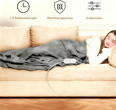 Електричний килим Celestа з підігрівом, 9 режимів нагріву, таймер, автовимкнення, 160x120 см, сірий - для софи, ліжка, офісу