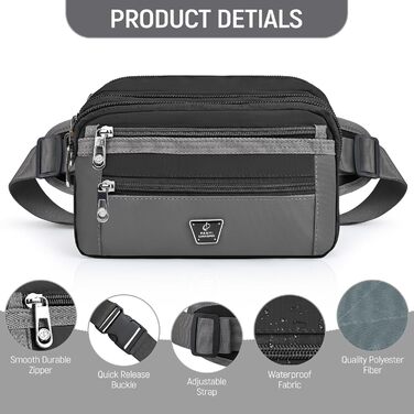 Чоловіча/Жіноча Поясна Сумка-Шейкер з 7 Кишенями для Спорту, Фітнесу, Бігу, Велосипеда, Подорожей, Чорна