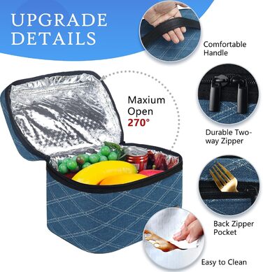 Легка термосумка-ланчбокс для їжі: складана, водонепроникна, у синій клітинку