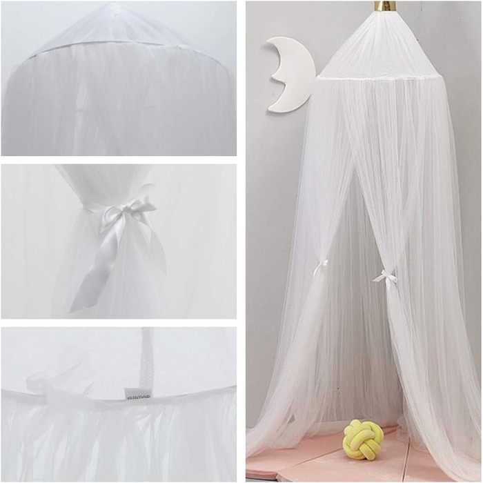 OldPAPA Kids Canopy Bed Canopy Baby Bed Mosquito Net Princess Playroom Decor Dome Premium Yarn Netting Curtains, White