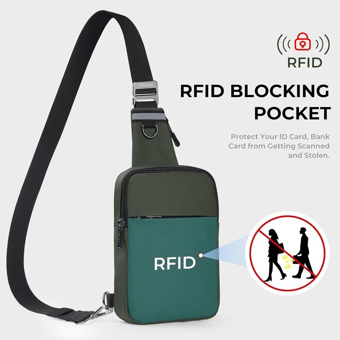 Сумка на груди Broadream: водонепроникна сумка через плече для чоловіків та жінок, RFID-захист, для спорту та походів (B-зелений)