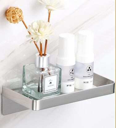 Self-adhesive bathroom shelf, stainless steel, wall-mounted, shower shelf, rust-proof storage for bathroom & kitchen, brushed surface (Mirror)