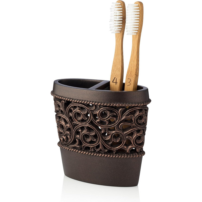 Набір аксесуарів для ванної кімнати Essentra Home, бронза (4 шт): тримач для зубних щіток, дозатор для лосьйону, склянка, мильниця