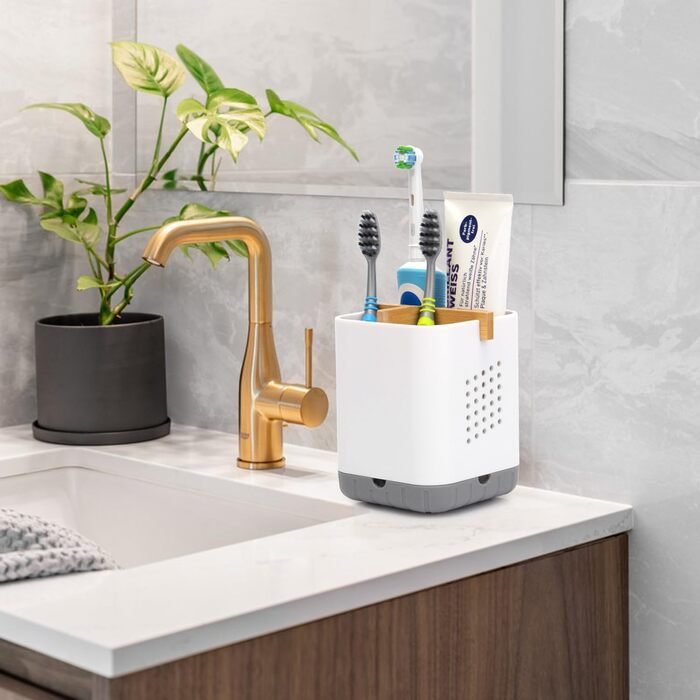 Тримач для електричної зубної щітки з підставкою для насадок та зливом - органайзер для ванної кімнати