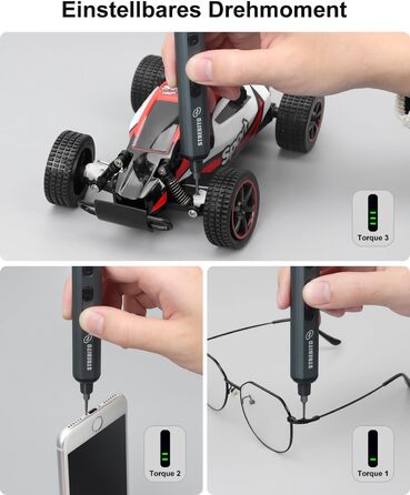 Міні-шуруповерт STREBITO 70-в-1: комплект з 64 бітами, 5 режимів крутного моменту, LED-підсвічуванням, сірий