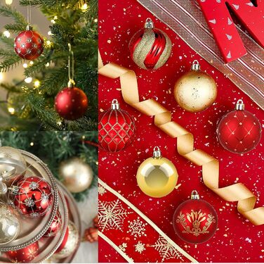 Набір новорічних кулічок для ялинки, 30 шт, 60 мм, пластик, з гачками, для прикраси ялинки, на Новий рік, весілля, свята (червоний, золотий)