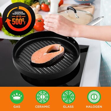 Гриль-сковорода NutriChef 28 см, чавунна, антипригарна, квадратна, для індукції та всіх плит, підходить для духовки, з міцними ручками та високими рифленнями