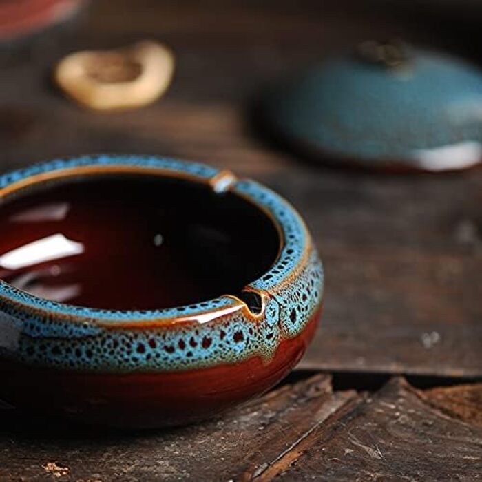 Керамічний попільничка з кришкою, вітрозахисний, для сигарет, внутрішнє та зовнішнє використання, для офісу та дому (5.2' блакитний)