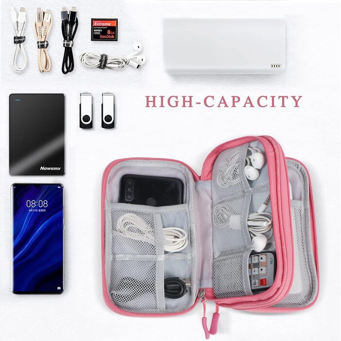 Органайзер для кабелів Simpolor: рожева сумка-чохол для зберігання кабелів, USB-накопичувачів, Power Bank та аксесуарів