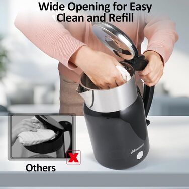 Navie Mobi Stainless Steel Electric Kettle - 1.8L, 2200W Fast Boil, BPA Free, Double Wall, Drip-Free, Auto Shutoff, Quiet & Cordless, SGS Certified, Turquoise Green (Black)