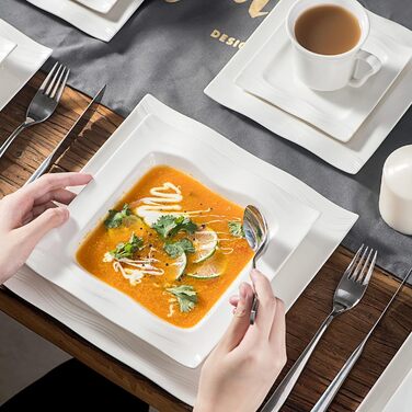 MALACASA 30-Piece Porcelain Dinnerware Set - Classic White Dinner Set with Coffee Cups, Saucers, Dessert Plates, Soup Bowls & Dinner Plates