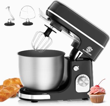 Кухонна машина SUPERLEX 3-в-1: міксер, тістоміс, блендер. 1300W, 5л чаша з нержавіючої сталі, 8 швидкостей, з набором насадок (крюк, вінчик, вінчик для збивання), захист від бризок. Для приготування тіста, випічки та десертів.