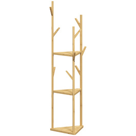 HOMCOM Coat Rack, Clothes Rack with 8 Hooks, 3 Tiers, Jacket Stand for Hats, Clothing, Entrance, Hallway, 45 x 45 x 170 cm, Bamboo, Natural | Aosom