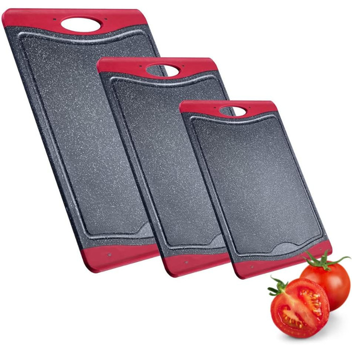 Дерев'яний обрізний дошка Westmark з жолобом для соку, неслизька, захищає ніж, розмір 44,5 x 30 см, імітація граніту, пластик, антрацит/червоний, 6217224G (набір S/M/L)