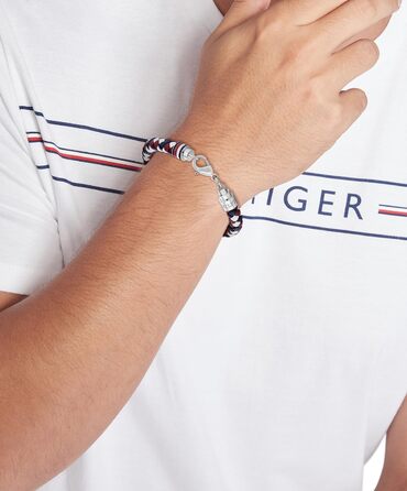 Браслет шкіряний чоловічий Tommy Hilfiger з нержавіючою сталлю (синій, червоний, білий)