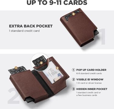Гаманець-картхолдер VULKIT RFID захист, шкіряний, для чоловіків та жінок, з відділенням для грошей та магнітним закриттям, колір Еспресо