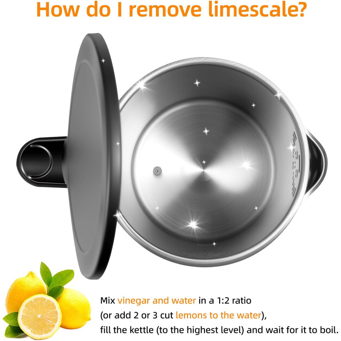 Електричний чайник Carehabi з регулюванням температури, 1.7 л, нержавіюча сталь, чорний, 40°C-100°C, 2200W, LED дисплей, подвійні стінки, функція підтримки тепла